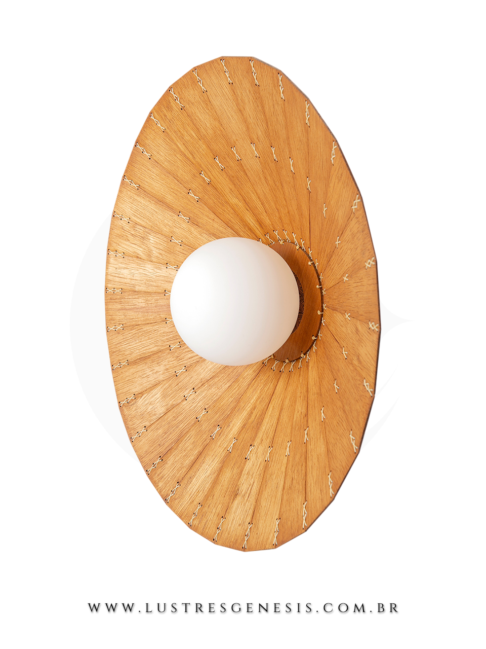 Arandela de Parede Interna Madeira Rustica Palha Globo para Quarto, Sala de Estar, Corredor, Lavabo e Hall Lustres Genesis
